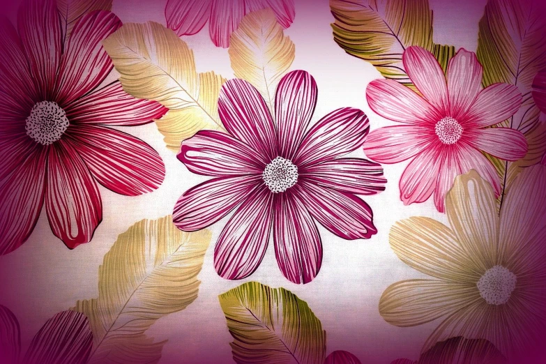 a close up of a flower on a wall, a digital painting, trending on pixabay, green and pink fabric, 4 k hd wallpaper illustration, colorful - patterns, curtain