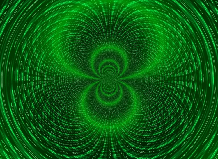 a computer generated image of a green flower, by Jon Coffelt, pexels, digital art, infinity hieroglyph waves, conjuring psychedelic background, strange attractor, infinite in extent