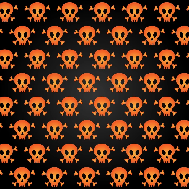 a pattern of skulls and bones on a black background, orange color, 4 k hd wallpaper illustration, sprite sheet, made with illustrator