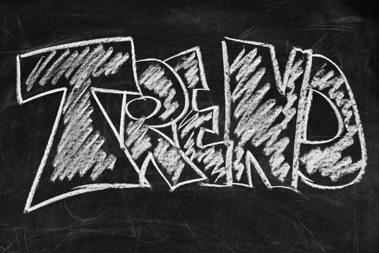 a close up of a chalk drawing on a blackboard, trending on pixabay, graffiti, art depicting control freak, krenz, black and white logo, rendered image