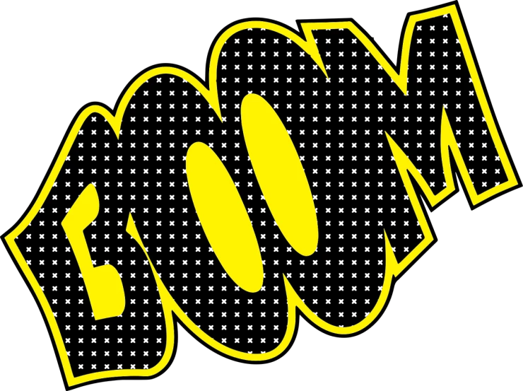 a close up of the word zoom on a black background, a comic book panel, by Joseph Bowler, pixabay, graffiti, yellow and black color scheme, vector art for cnc plasma, bomb explosion, cheeky!!!