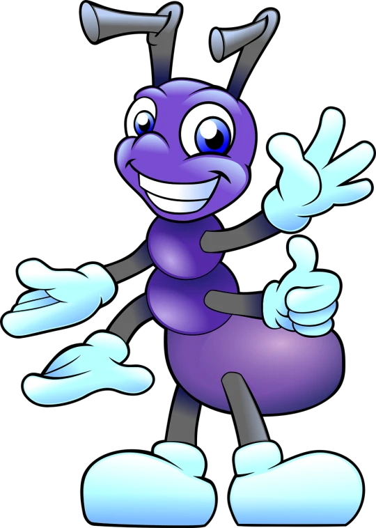 a cartoon antelope waving his hands, inspired by David B. Mattingly, shutterstock, digital art, violet beetles, ant humanoid, thumb up, violet ants