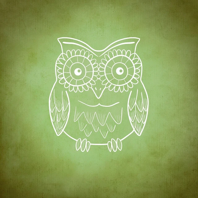 a white outline of an owl on a green background, vector art, by Austin English, folk art, vintage - w 1 0 2 4, digitally drawn, photostock, carved