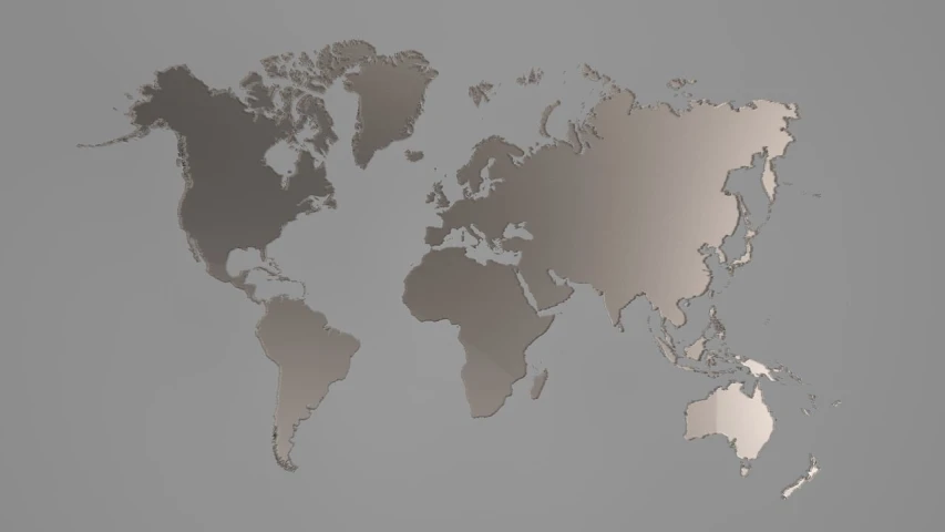 a map of the world on a gray background, a digital rendering, by Dan Christensen, pexels, metal shaded, executive industry banner, dark beige grey background, rendered with blender