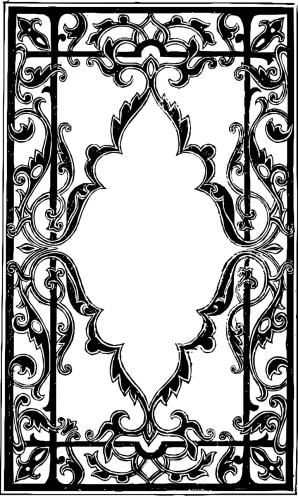 a black and white drawing of a square frame, pixabay, baroque, iron gate door texture, deck, decorated with russian motifs, full - length view