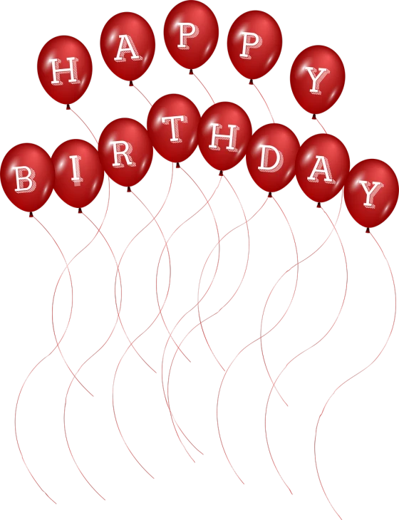 a bunch of red balloons with the words happy birthday, a digital rendering, with a black background, my rendition, free, composite