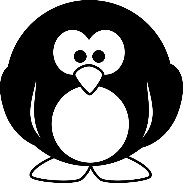 a black and white penguin on a black background, vector art, pixabay, computer art, cartoonish and simplistic, 2 0 0 0's photo, manga”, gooey
