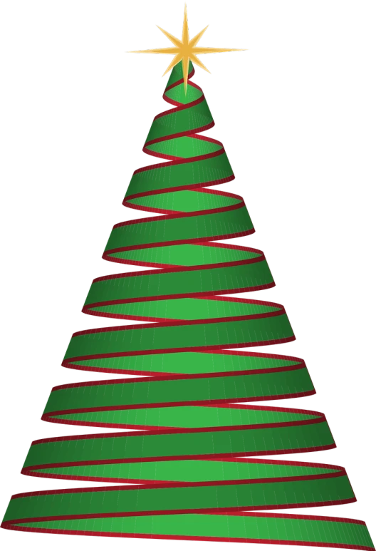 a christmas tree with a star on top, a raytraced image, by Susan Heidi, spiral lines, red and green color scheme, rubber hose animation, cone shaped