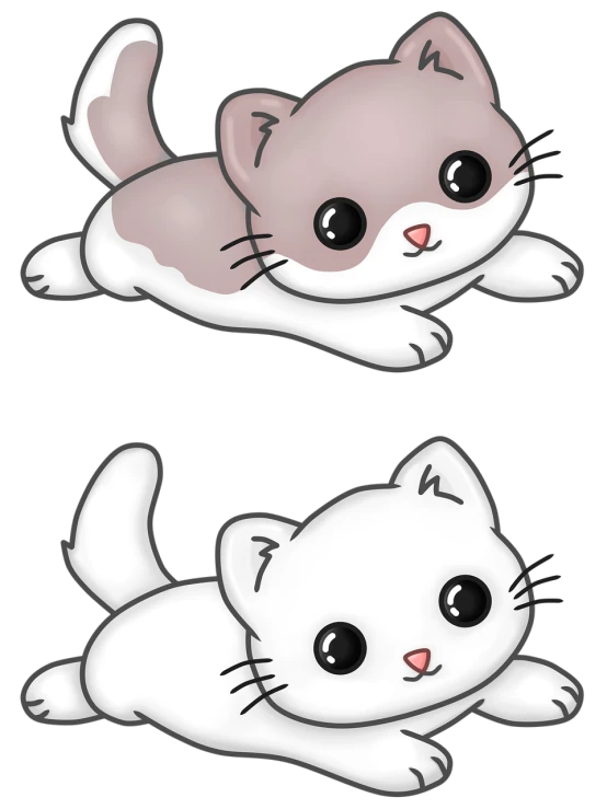 a couple of cats laying on top of each other, deviantart, kawaii chibi, front side views full, phone background, clip art