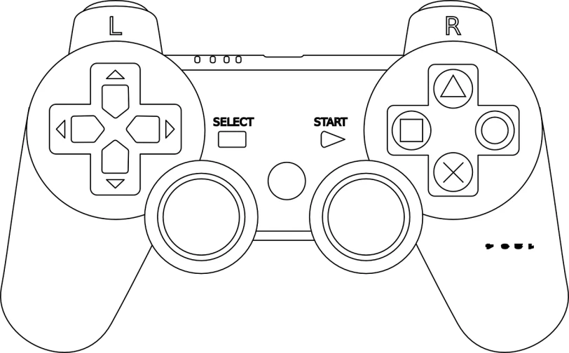 a close up of a video game controller, lineart, by Andrei Kolkoutine, reddit, ps 3 video game, black and white vector, in - game, start