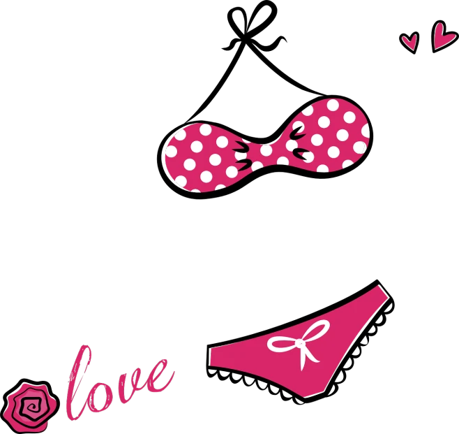 a pink bikini with polka dots and a bow, vector art, tumblr, black color background, love, closeup - view, edited