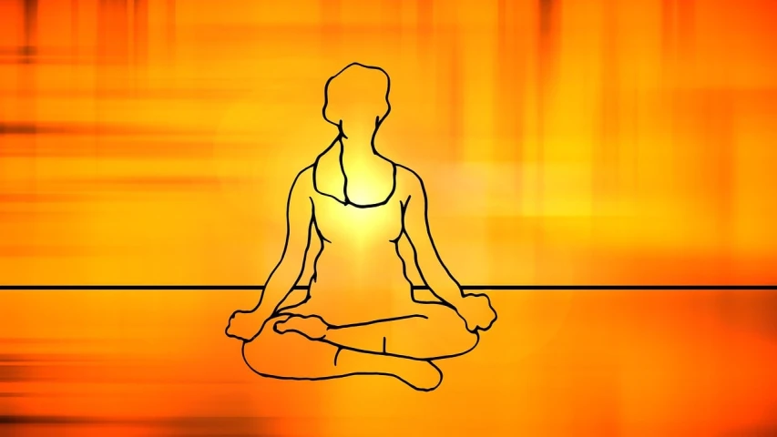 a person sitting in the middle of a yoga pose, a digital rendering, minimalism, glowing amber, outlined, vivid background, full subject shown in photo