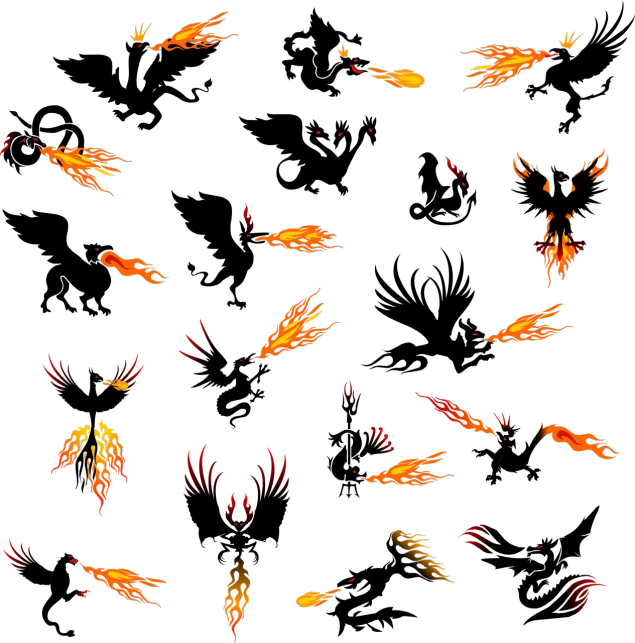 a bunch of flames flying through the air, a cave painting, by Taro Okamoto, art deco, black backround. inkscape, halloween art style, flying leaves on backround, colored photo