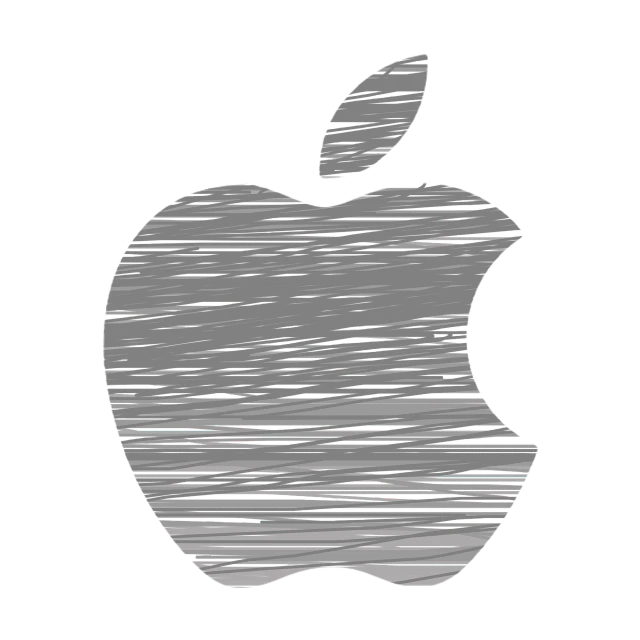 an apple logo on a black background, a digital rendering, computer art, with glitch and scribble effects, black on white background, wooden, vectorized