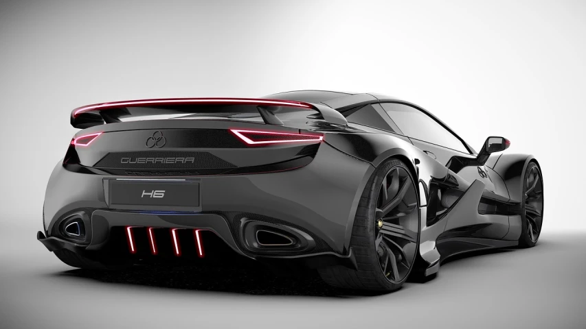 the rear end of a black sports car, a 3D render, by Zha Shibiao, tumblr, hypermodernism, alienware, led, sweden, f12