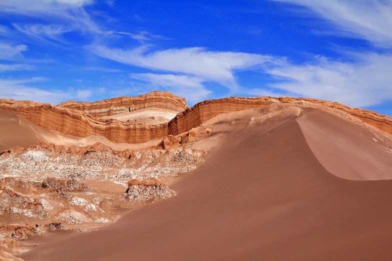 a person riding a horse through a desert, by Niklaus Manuel, flickr, color field, geological strata, chile, red sandstone natural sculptures, high detail photo of a deserted