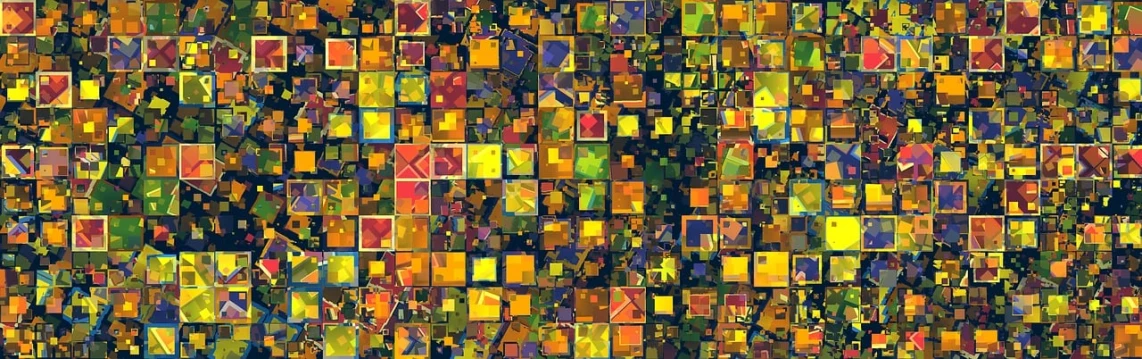 a multicolored image of a group of people, digital art, inspired by Malevich, generative art, satellite photo, gardens, tiles, 4k detailed digital art