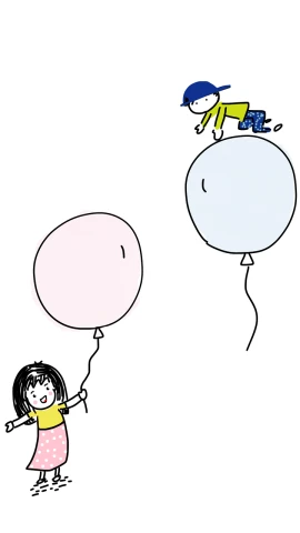 a drawing of a little girl holding a balloon, a child's drawing, by Ei-Q, wikihow illustration, a wide shot, 2 colors, party
