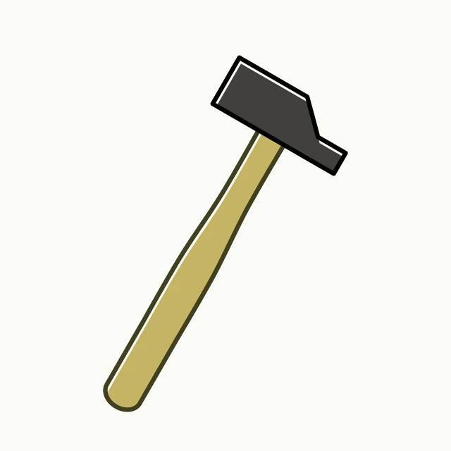 a hammer with a wooden handle on a white background, a woodcut, by Kinichiro Ishikawa, gold and black metal, inventory item, colored woodcut, simple shape