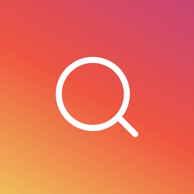a magnifying icon on a colorful background, instagram, minimalism, gradient orange, full image, gradient white to red, sport