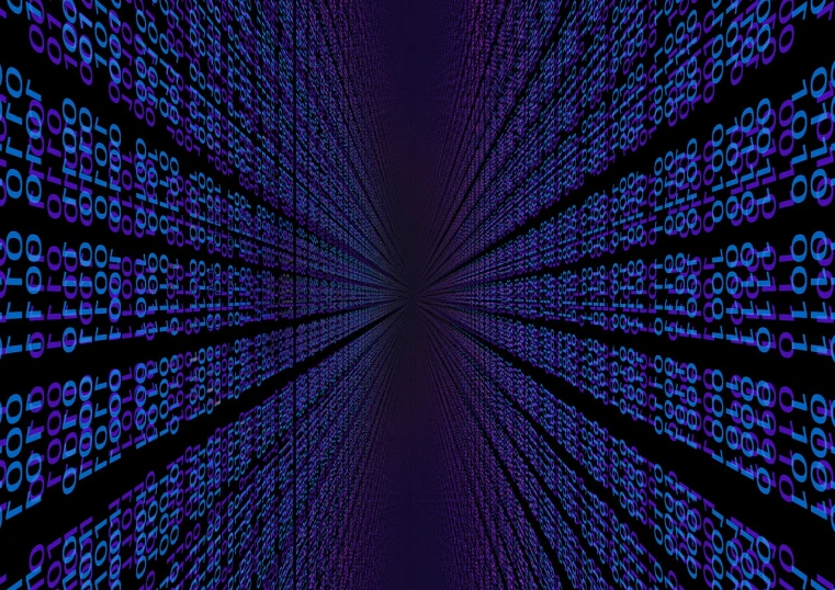 a computer screen with a lot of numbers coming out of it, a digital rendering, by Wayne England, digital art, perfect symmetrical, infinite corridor, phone background, binary