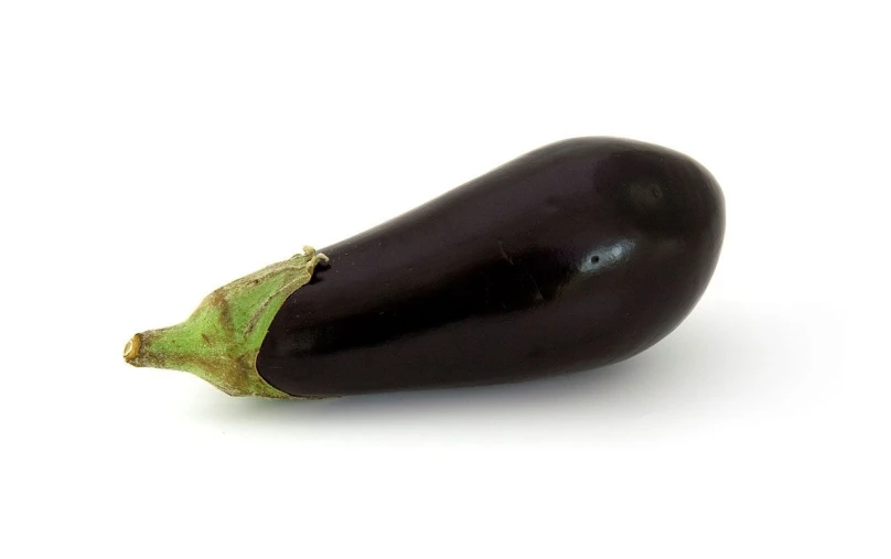 a single eggplant on a white surface, a picture, h 640, made of smooth black goo, 480p