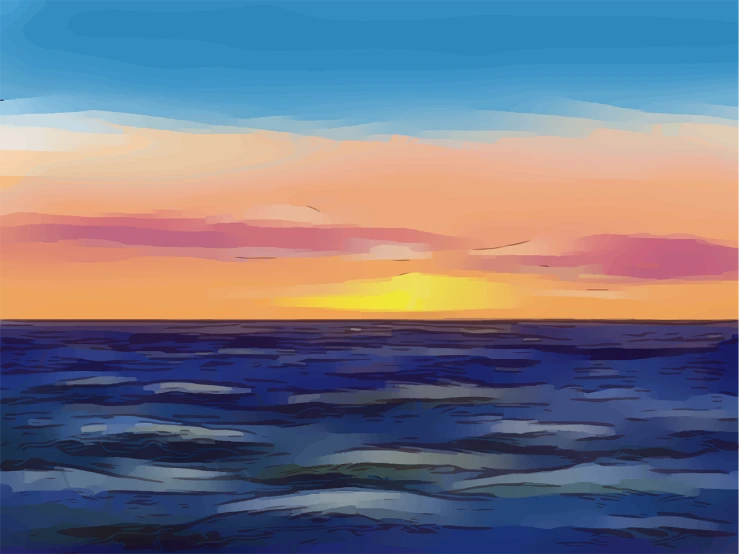 a painting of a sunset over the ocean, a digital painting, process art, flat color, painted in high resolution, looking left, colored sketch