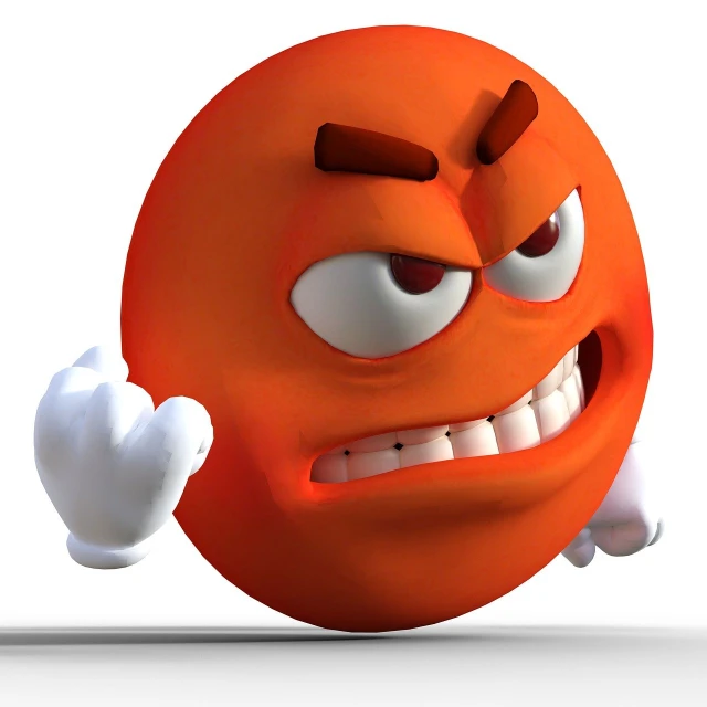 a close up of an orange with an angry face, digital art, pixar 3d render, menacing pose, red round nose, malicious