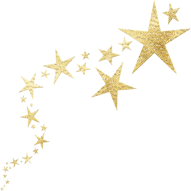 a group of gold stars on a black background, shooting star in background, gold embroidery, 💣 💥💣 💥, transparent background
