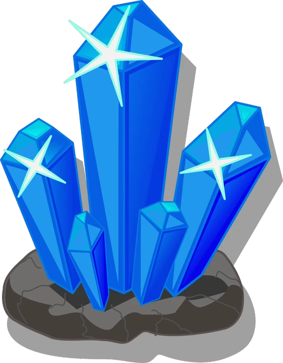 a group of blue crystals sitting on top of a rock, an illustration of, cartoon style illustration, shiny and sparkling, spears, colored illustration