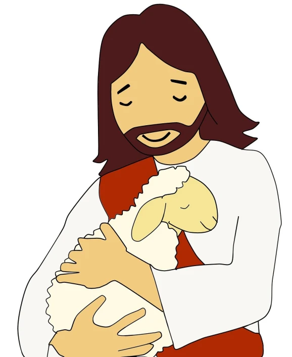 a man holding a baby in his arms, a picture, inspired by Shūbun Tenshō, pixabay, figuration libre, lamb and goat fused as one, pikachu as jesus, wikihow illustration, stock photo