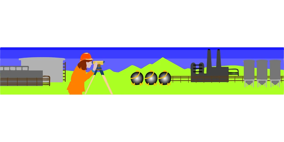 a man that is standing in the grass, an illustration of, naive art, shooting laser, oilfield scene, black backround. inkscape, smelters