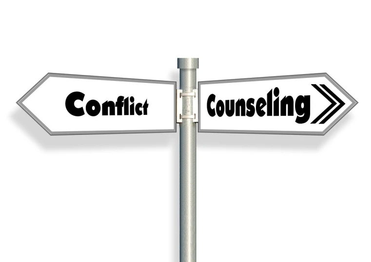 a couple of street signs pointing in opposite directions, a cartoon, by Harriet Zeitlin, shutterstock, conceptual art, internal conflict, black on white background, combat setting, comforting