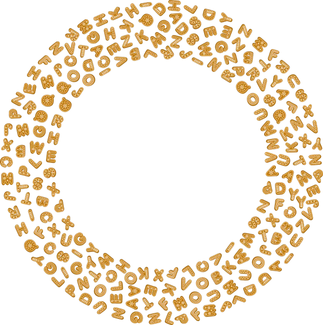 a circle made of letters and numbers on a black background, letterism, amber, without text, cheerios, golden frame