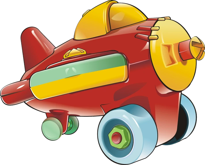 a red toy airplane with a yellow propeller, by Toyen, digital art, a car, multicolored vector art, hero shot, piggy