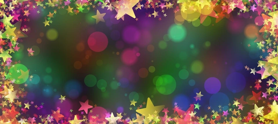 a colorful background with stars and bokeh lights, a picture, by Marie Bashkirtseff, pixabay, carnival background, very cute, rendered, in simple background