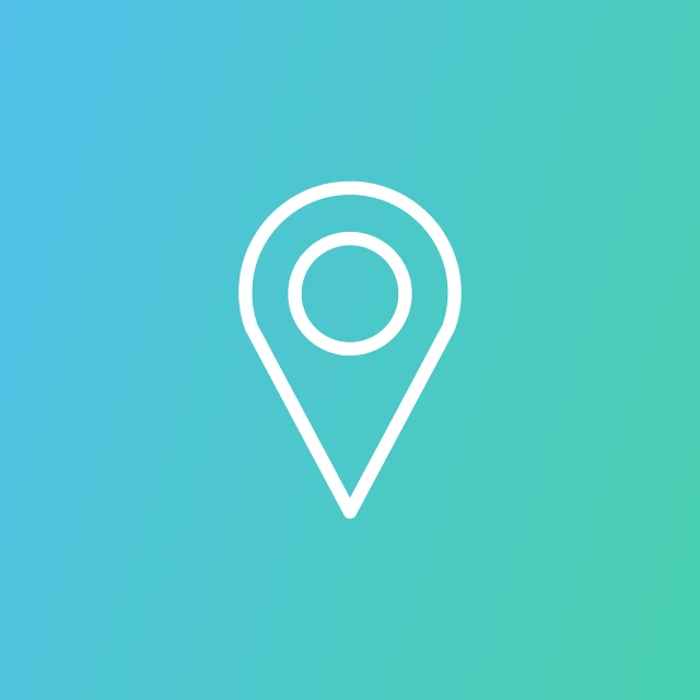 a white map marker on a blue and green background, a picture, by Matt Cavotta, pexels, minimalist logo vector art, piercing, trending on logostation, instagram picture