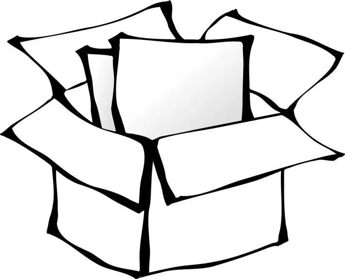 a box with a sheet of paper in it, a cartoon, by Matija Jama, pixabay, computer art, white and black clothing, thick lining, six packs, (books)