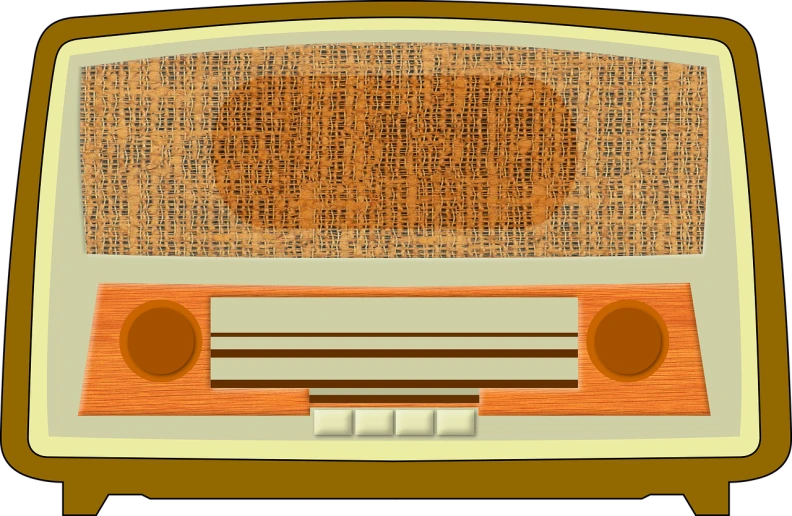 an old fashioned radio sitting on top of a wooden table, inspired by Veikko Törmänen, trending on pixabay, computer art, no gradients, schematic, front view 2 0 0 0, straw