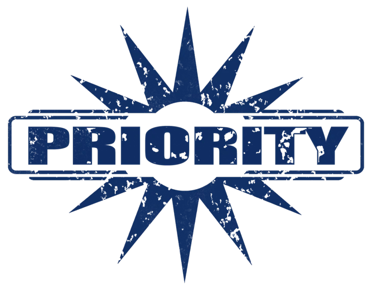 a blue logo with the word priority on it, concept art, by Scott M. Fischer, primitivism, heavy metal band promo, “hockey team logo, !! very coherent!!, authority