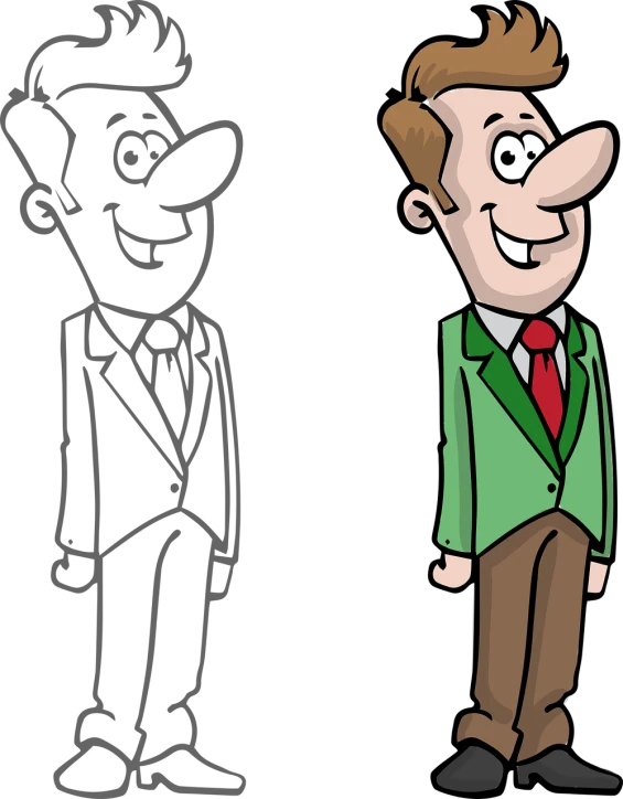 a cartoon man in a green jacket and red tie, a cartoon, inspired by Luigi Kasimir, digital art, the background is black, joke, tin tin, wallpaper background