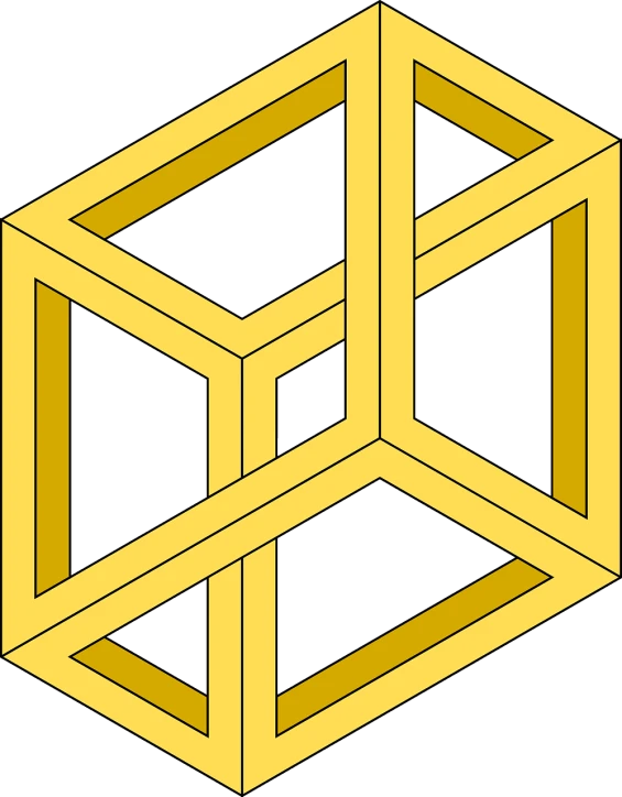 an image of a cube made out of wood, a computer rendering, by Andrei Kolkoutine, optical illusion, golden ratio illustration, isometric style, yellow, cage