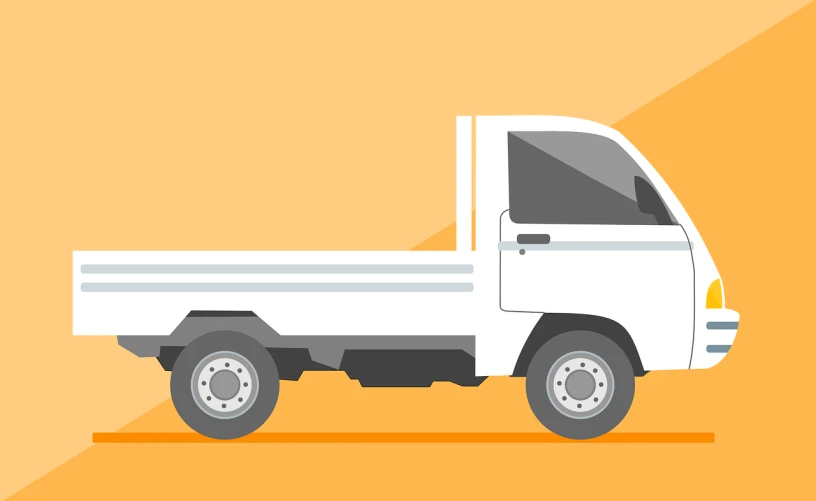 a flatbed truck on an orange background, vehicle profile, manila, motion design, basic