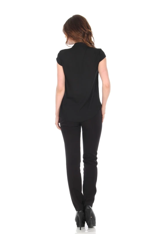 a woman in a black top and black pants, bauhaus, back, ps, ny, slender woman