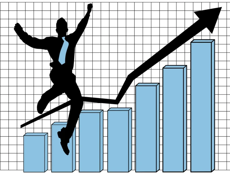 a silhouette of a man jumping over a bar chart, pixabay, business surrounding, standing triumphant and proud, istockphoto, plan