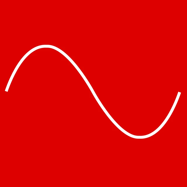 a white wave on a red background, minimalism, s line, symbol, one single continues line, simple primitive tube shape