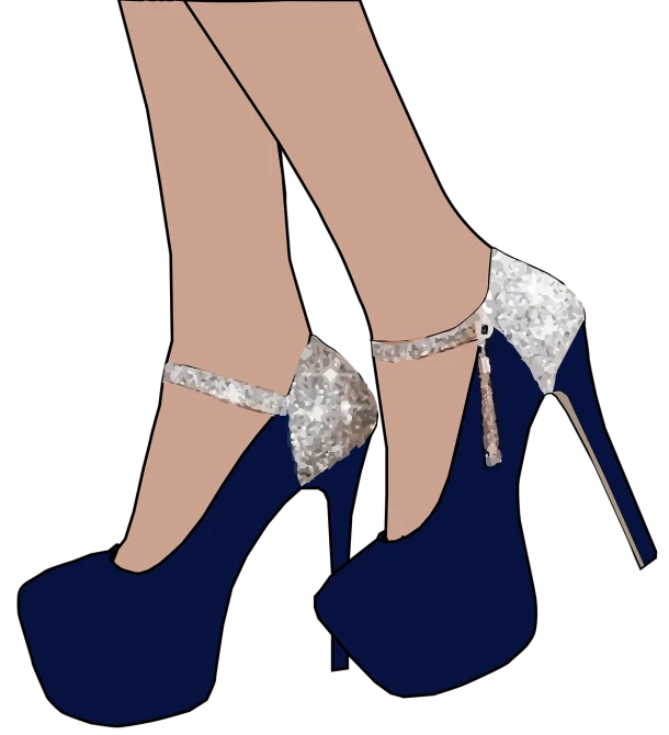 the legs of a woman wearing high heels, an illustration of, blue and silver colors, sequins, an illustration, velvet