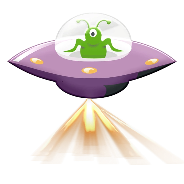 a green alien sitting on top of a purple flying saucer, surrealism, top secret space plane, clipart, flash photo