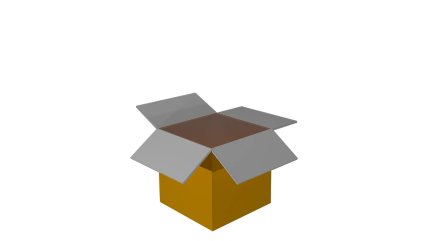 an open cardboard box on a black background, a raytraced image, polycount, minimalism, yellow, rendered image, 8 k what, 8k octae render photo