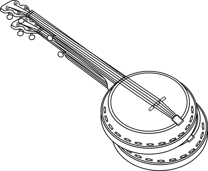 a black and white image of a banjo, lineart, pixabay, hurufiyya, a brightly colored, black and white”, high quality screenshot, straw